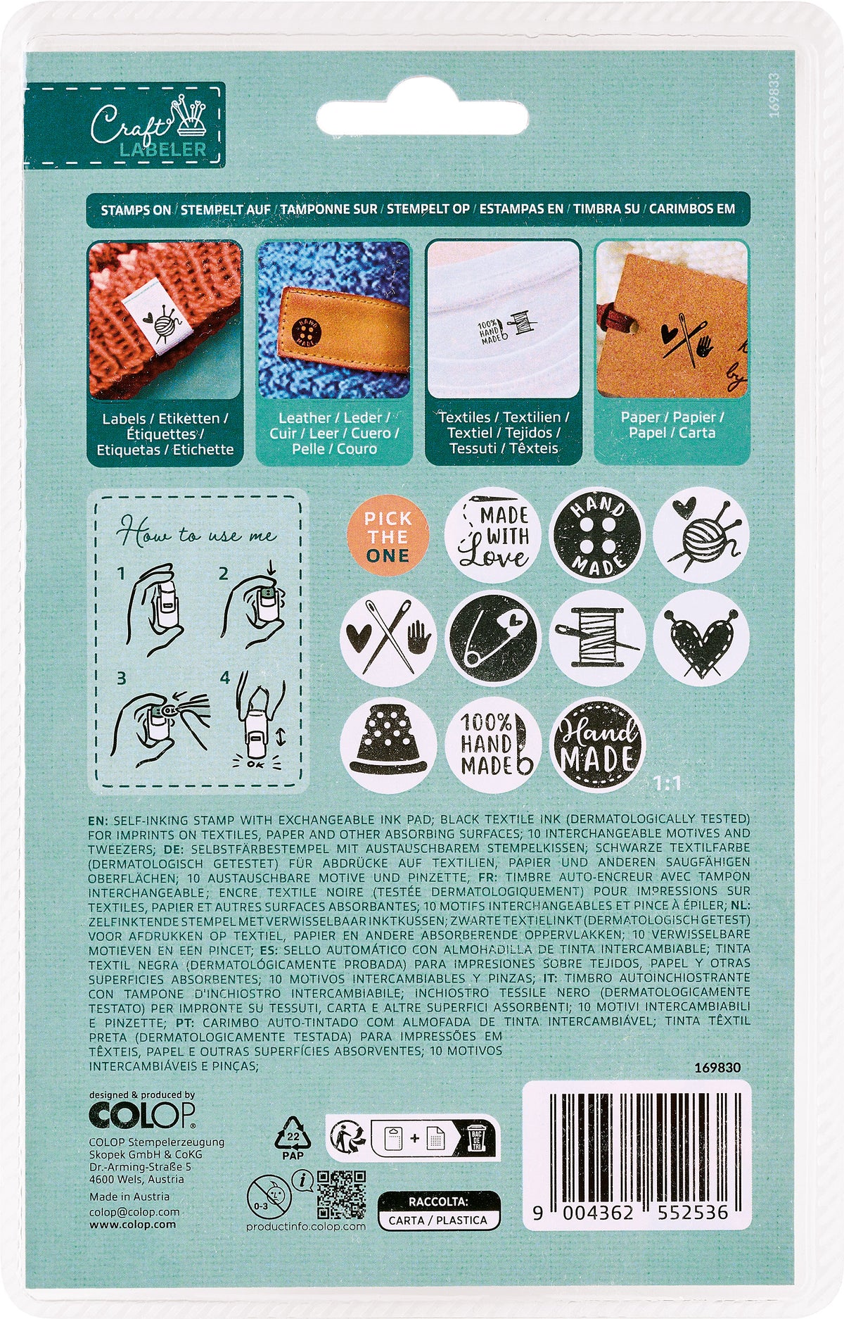 Colop Craft Labeler – Selbstfärbender Motivstempel, 10 auswechselbare Motive – Schwarz