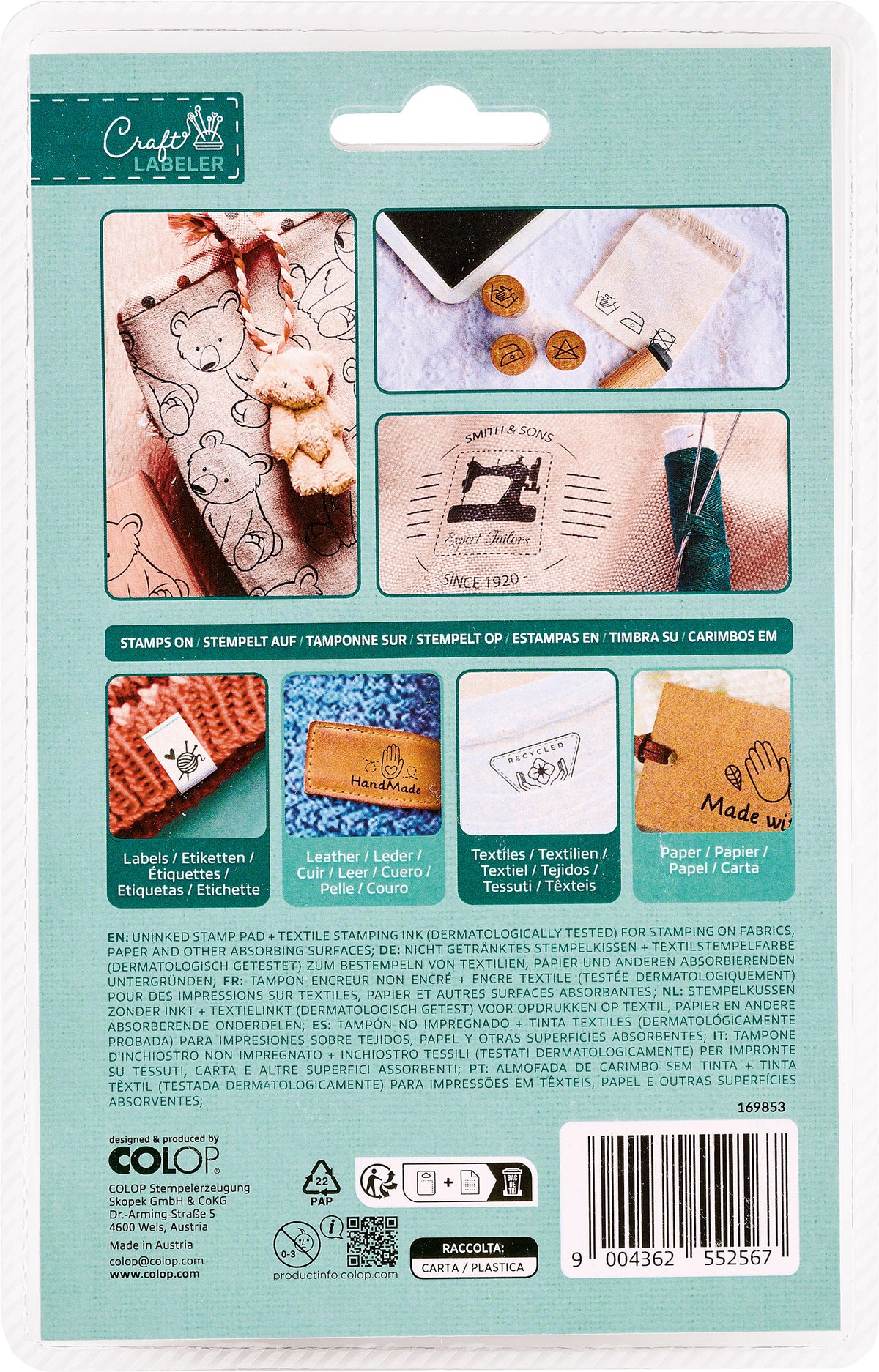 Colop Stempel Craft Labeler, Textil-Stempelkissen Set, Schwarz, Display à 12