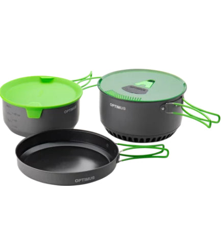 Optimus Kochtopf Terra Camp 4 – 5,5 l, Ø 23,3 cm, Aluminium, Teflonbeschichtet, Grün/Dunkelgrau