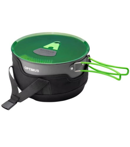 Optimus Kochtopf Terra Camp 4 – 5,5 l, Ø 23,3 cm, Aluminium, Teflonbeschichtet, Grün/Dunkelgrau