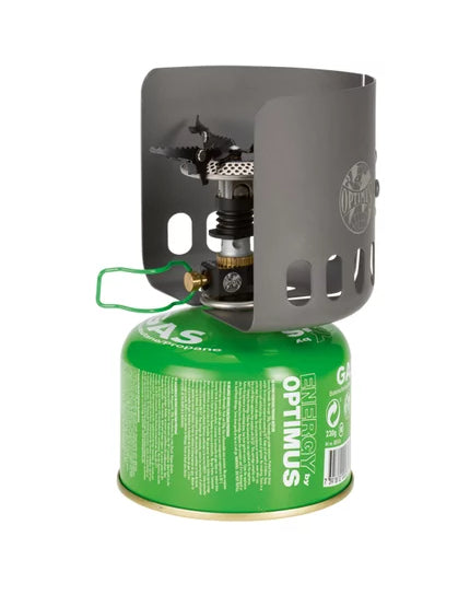 Optimus Windschutz – für Gaskartuschen – 103 × 115 × 90 mm – Grau, Aluminium