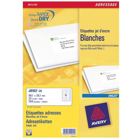 Avery Adress-Etiketten, 99 mm × 38 mm, weiss, Papier, permanent, 25 Blatt (350 Etiketten)