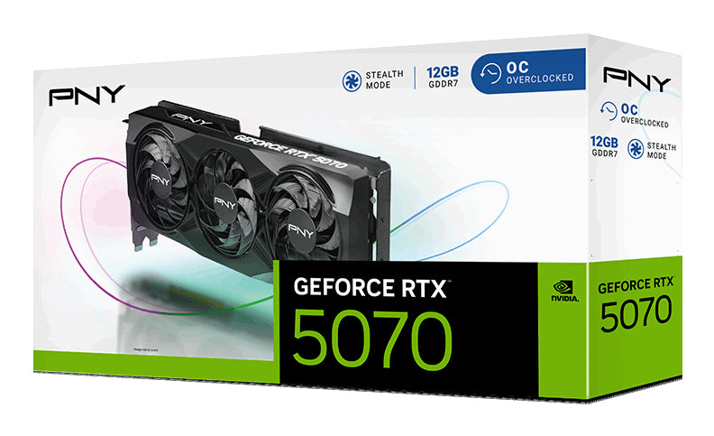 PNY NVIDIA GeForce RTX 5070 OC, 12 GB GDDR7, PCIe 5.0 (3× DisplayPort, 1× HDMI)