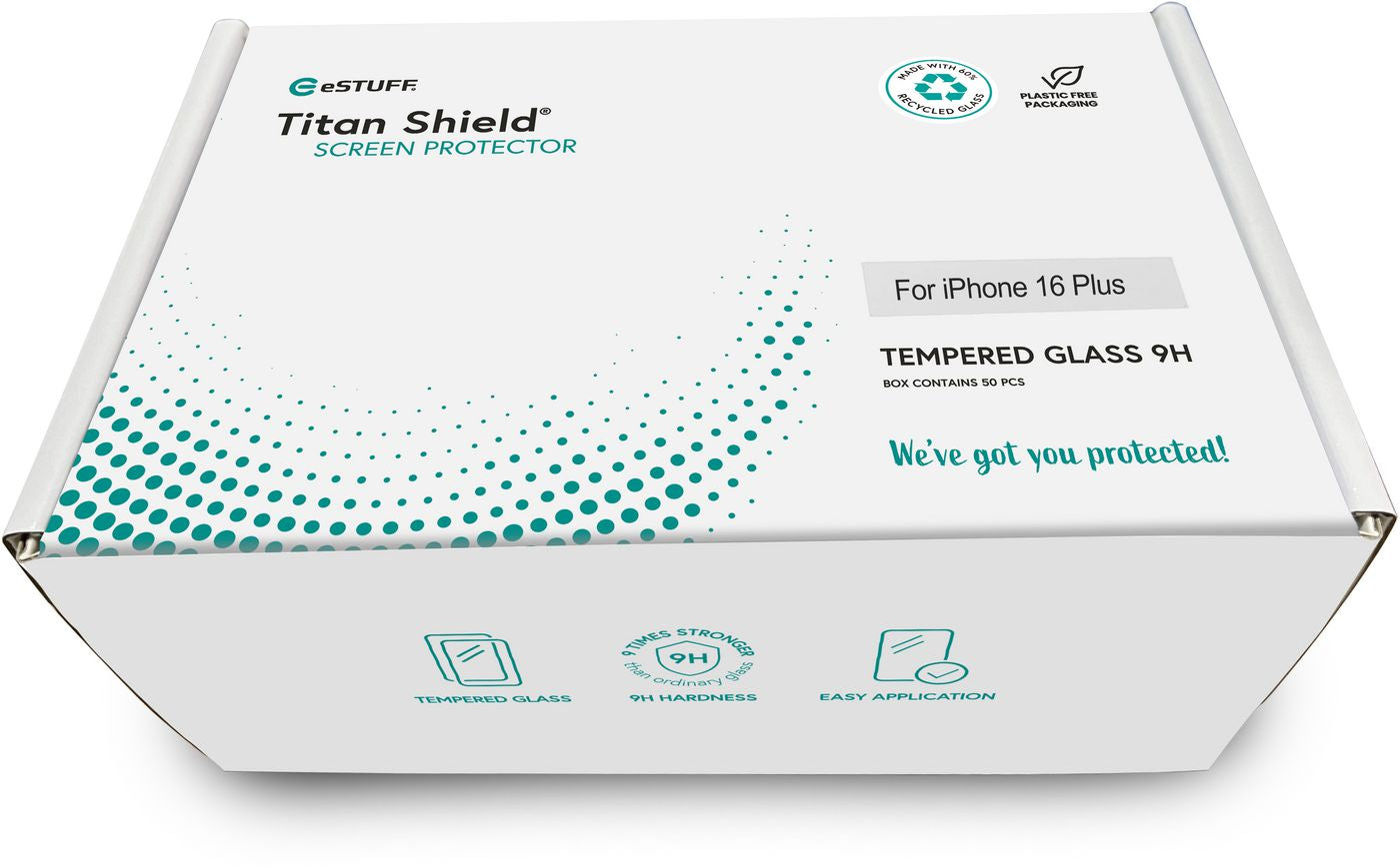 eSTUFF Displayschutzglas – für Apple iPhone 16 Plus, Hartglas, 9H, Transparent – 50er-Pack