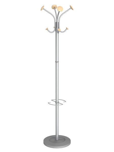 Alba Garderobenständer (mit Schirmhalter) – Kunststoff/Stahl/Holz – Silber – 1'750 mm