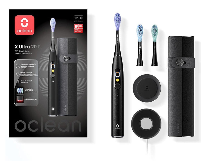 Oclean Schallzahnbürste V8100 – Smart-Touchscreen, 84’000 Bewegungen/min – 3 Bürstenköpfe, Reiseetui – Schwarz