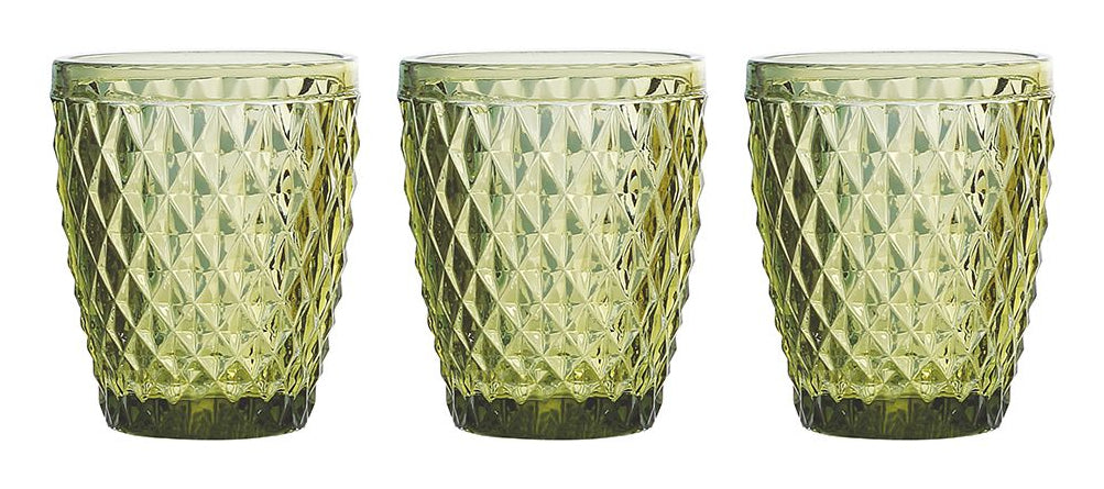 Tognana Porcellane Tognana Trinkgläser Diamond – 3er Set, 260 ml, Ø 8 cm, Glas, Grün, spülmaschinenfest