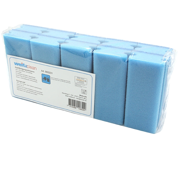 Weitaclean Scheuerschwamm mit Griffleiste – 15 × 7 × 4,3 cm, blau, 10 Stk.