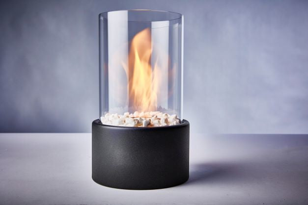 Dameco Tischkamin – für Bio-Ethanol – Ø 16 × 26,5 cm – Glas & Stein, Anthrazit