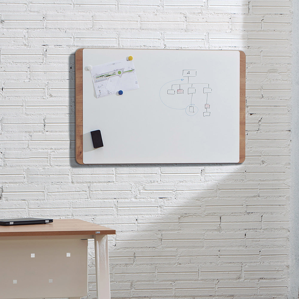 Rocada Whiteboard – 150 × 100 cm, lackierter Stahl, magnetisch, Holzrahmen, Eiche
