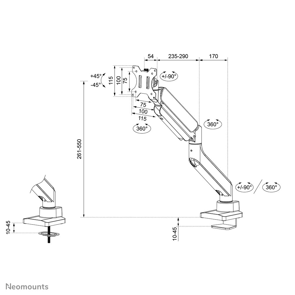 Neomounts DS70PLUS 450WH1 – Tischhalterung – bis 49", VESA 100 × 100 mm, 18 kg, neigbar, weiss