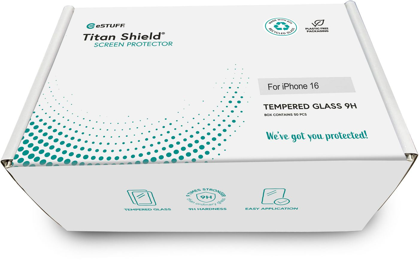 eSTUFF Displayschutzglas – für Apple iPhone 16, Hartglas, 9H, Transparent – 50er-Pack