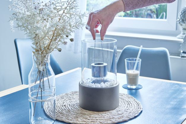 Dameco Tischkamin – für Bio-Ethanol – Ø 16 × 26,5 cm – Glas & Stein, Anthrazit