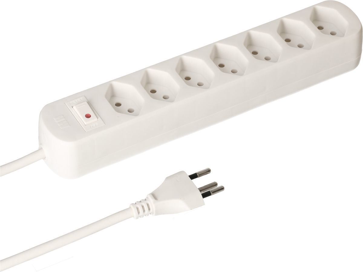 Max Hauri AG Max Hauri Basic Line Steckdosenleiste, 7×T13, mit Schalter, 1,5 m, Eingang T12 – weiss