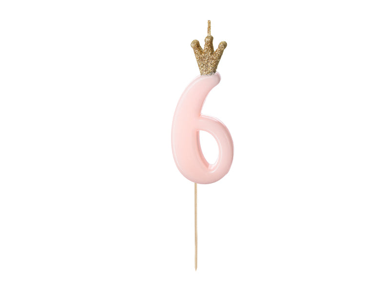 PartyDeco Geburtstagskerzen Zahl 6 – Hellrosa – 5 cm – 1 Stück