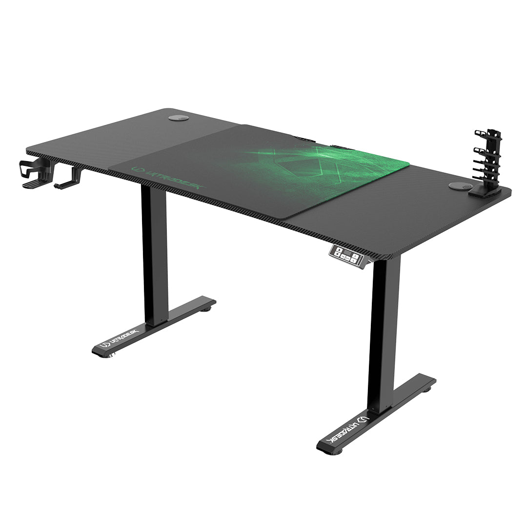 Ultradesk Level V2 Gaming-Tisch – 140 × 68 cm, höhenverstellbar, schwarz/grün, Stahl