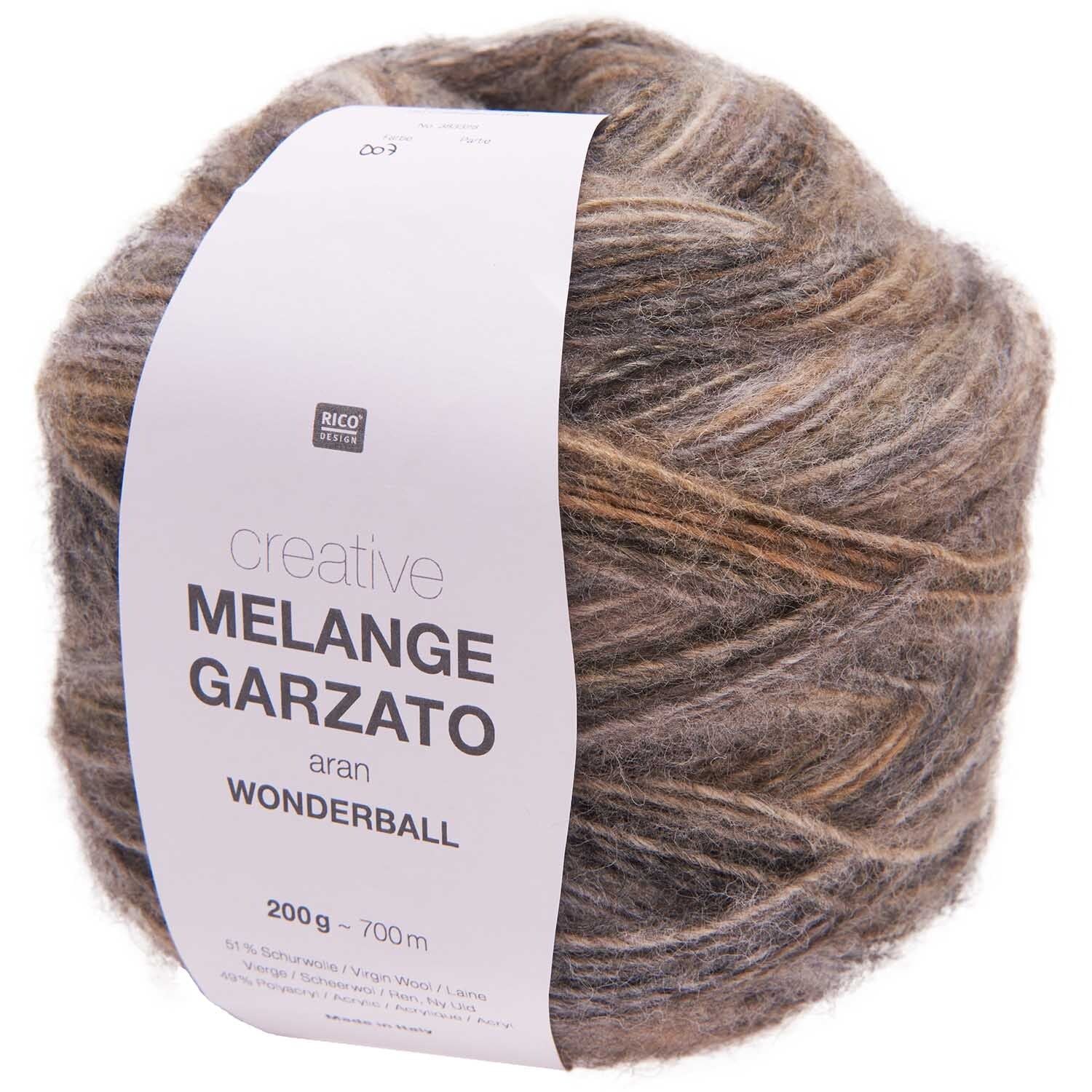 Rico Design Melange Garzato Wolle Aran Natur – 200 g, 700 m, Nadel 5 mm, 51% Schurwolle/49% Polyacryl