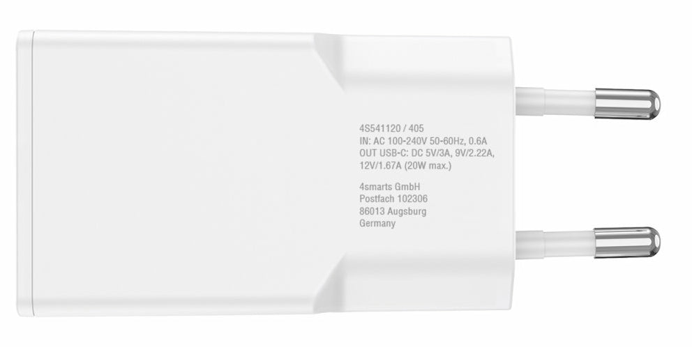 4smarts PDPlug Slim USB-Ladegerät 20 W – USB-C×1 – PD 3.0, PPS, QC 3.0, GaN – EU-Stecker (Typ C)