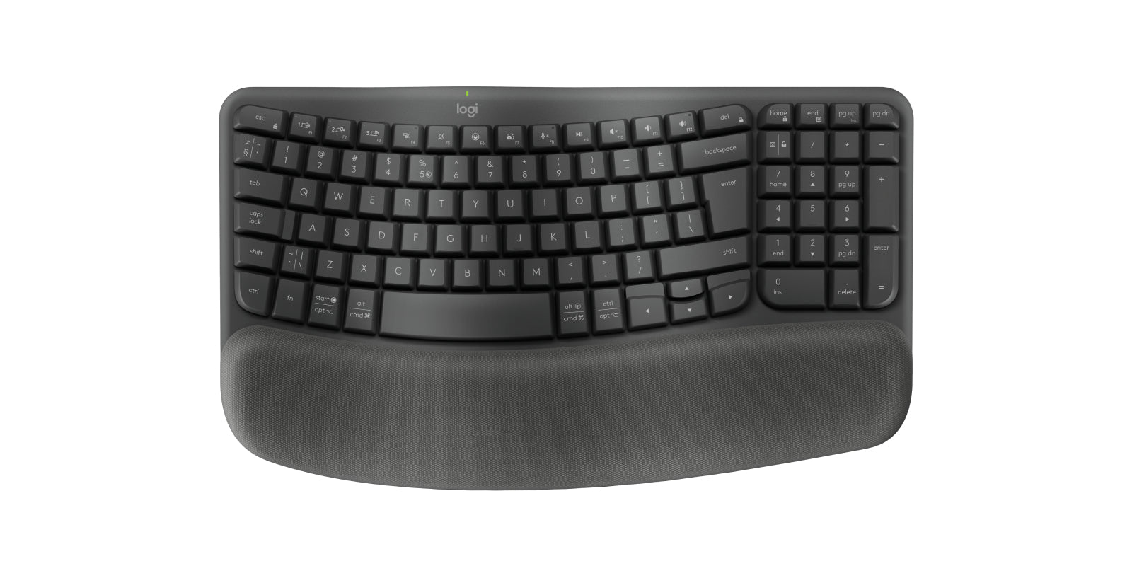 Logitech Wave Keys Ergonomisch – Tastatur, Kabellos (Bluetooth/2,4 GHz), US-Layout (EN), Ergonomisch, Grau