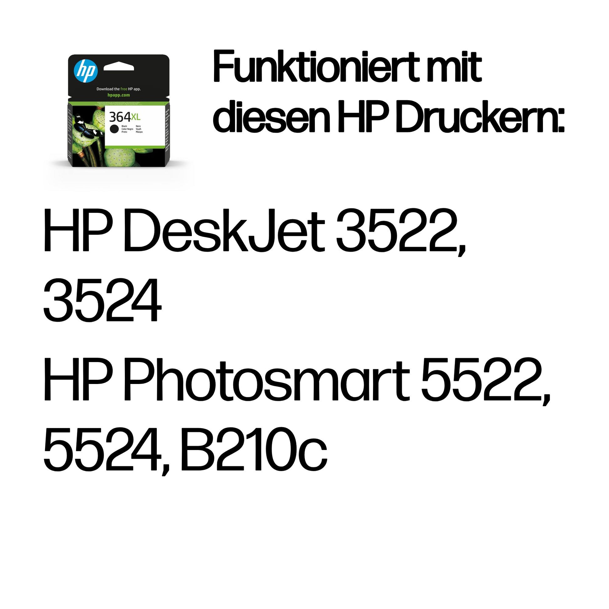 HP 364XL Schwarz Tintenpatrone (Original) – 550 Seiten – für HP DeskJet 3522/3524, Photosmart 5522/5524, B210c
