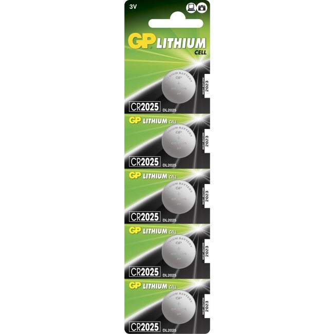 GP Batteries Knopfzellen CR2025, Lithium-Mangandioxid, 3 V – 5 Stk.