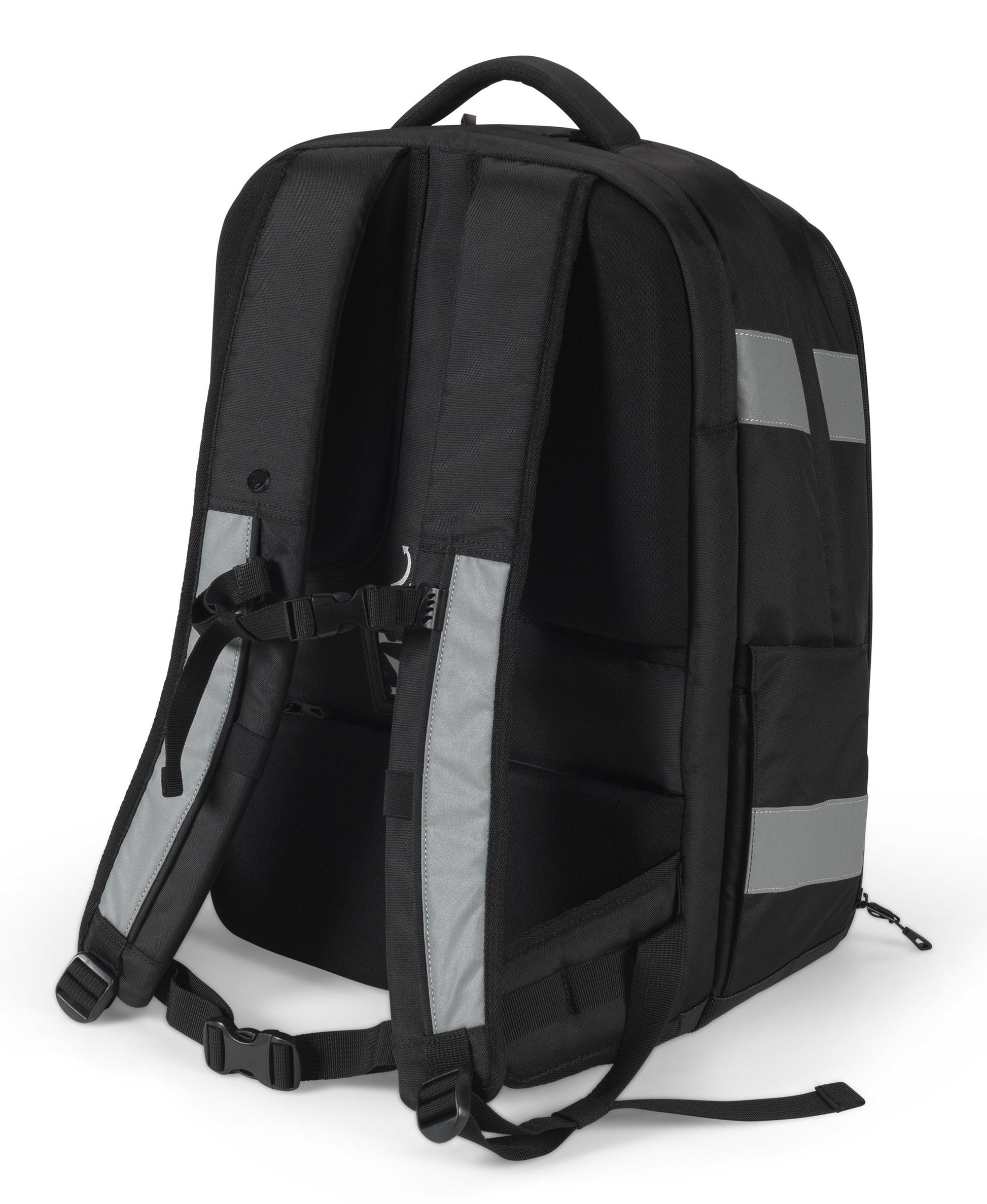 DICOTA REFLECTIVE – Notebook-Rucksack – 32–38 l, rPET (recyceltes PET), schwarz, reflektierend
