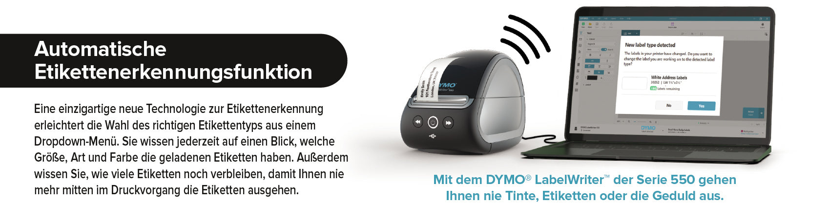 DYMO LabelWriter 550 – Etikettendrucker, Thermodirekt, USB, 300 dpi, für LabelWriter-Etiketten bis 56 mm