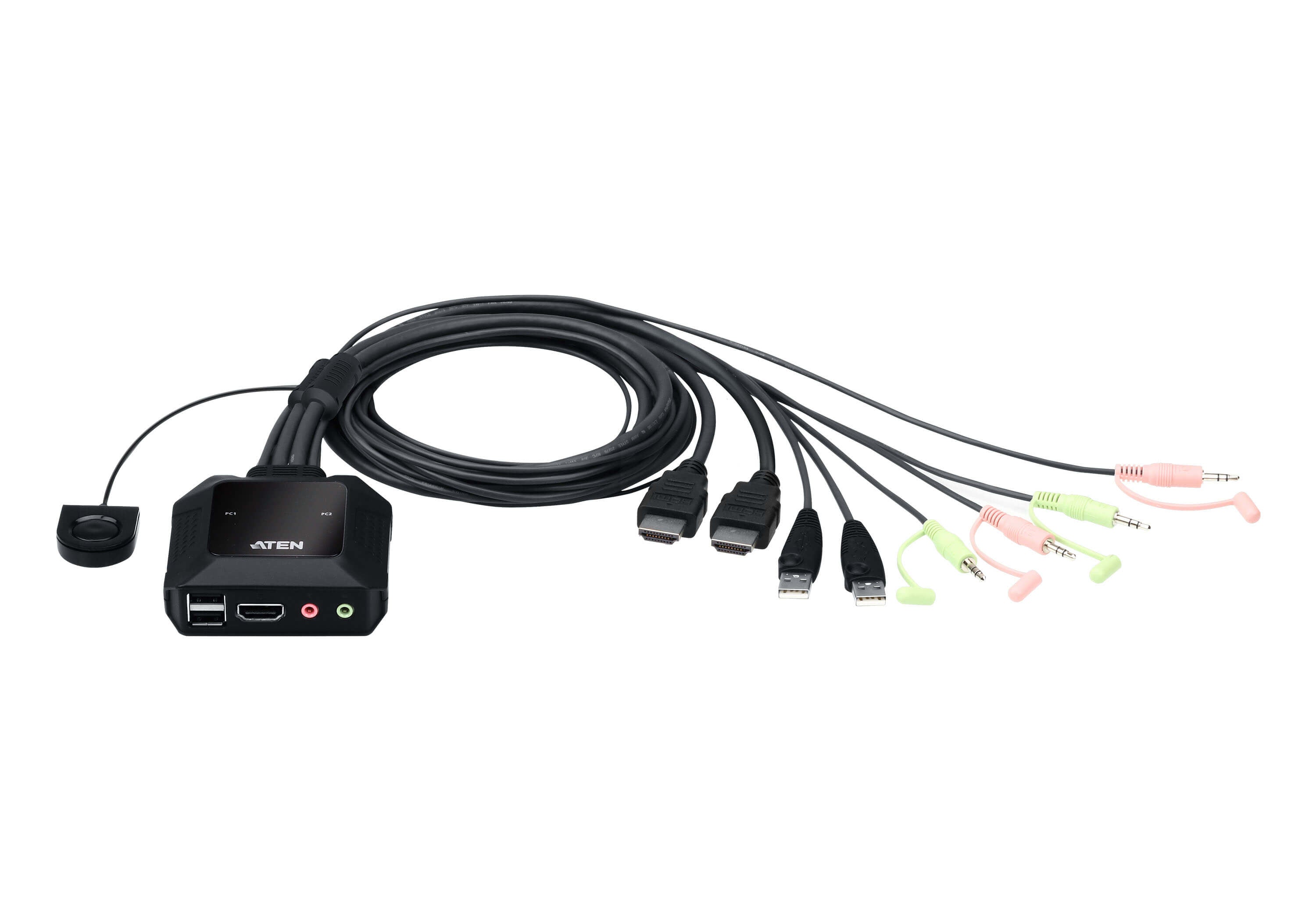 ATEN CS22H – 2-Port HDMI KVM-Switch – 4K/60 Hz, USB 2.0-Hub, Audio, Desktop