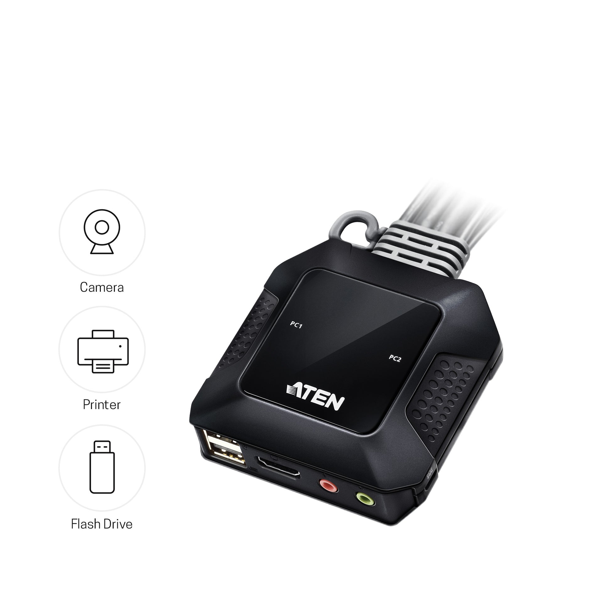 ATEN CS22H – 2-Port HDMI KVM-Switch – 4K/60 Hz, USB 2.0-Hub, Audio, Desktop