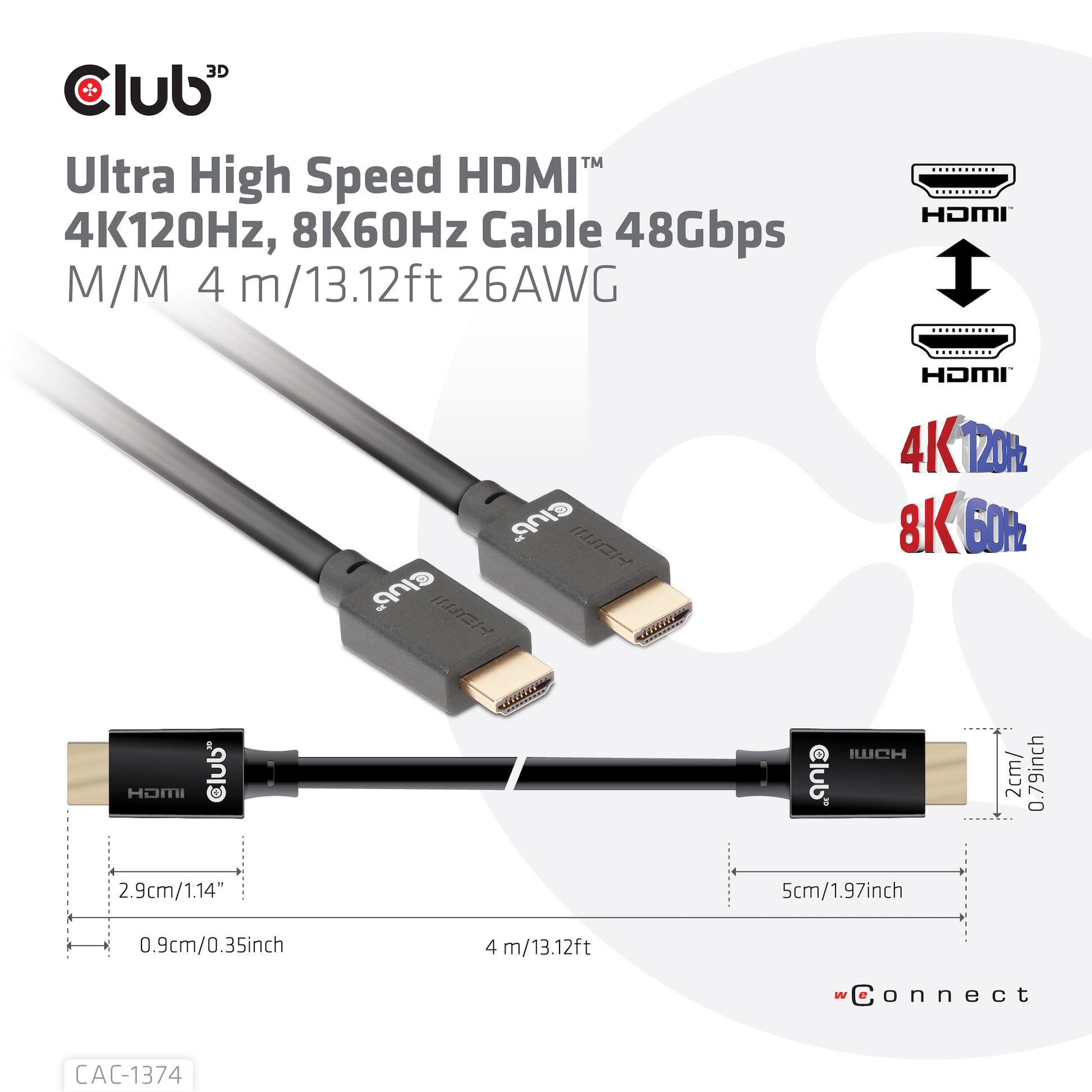 CLUB3D Club 3D HDMI Kabel (A–A, M–M) HDMI 2.1 8K 60 Hz – 4 m