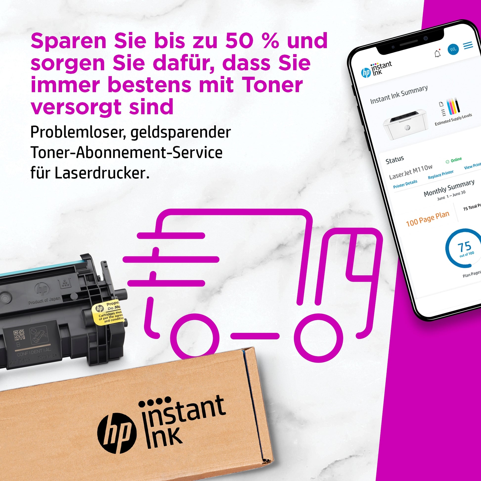 HP LaserJet M110w – Schwarz-Weiss, A4, WLAN, LAN, USB, 20 Seiten pro Minute, AirPrint, Mopria