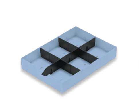 Styro Schubladenelement – 1 Schublade, 3 Trennelemente, hellblau, Polystyrol (PS), B 230 × H 53 × T 320 mm