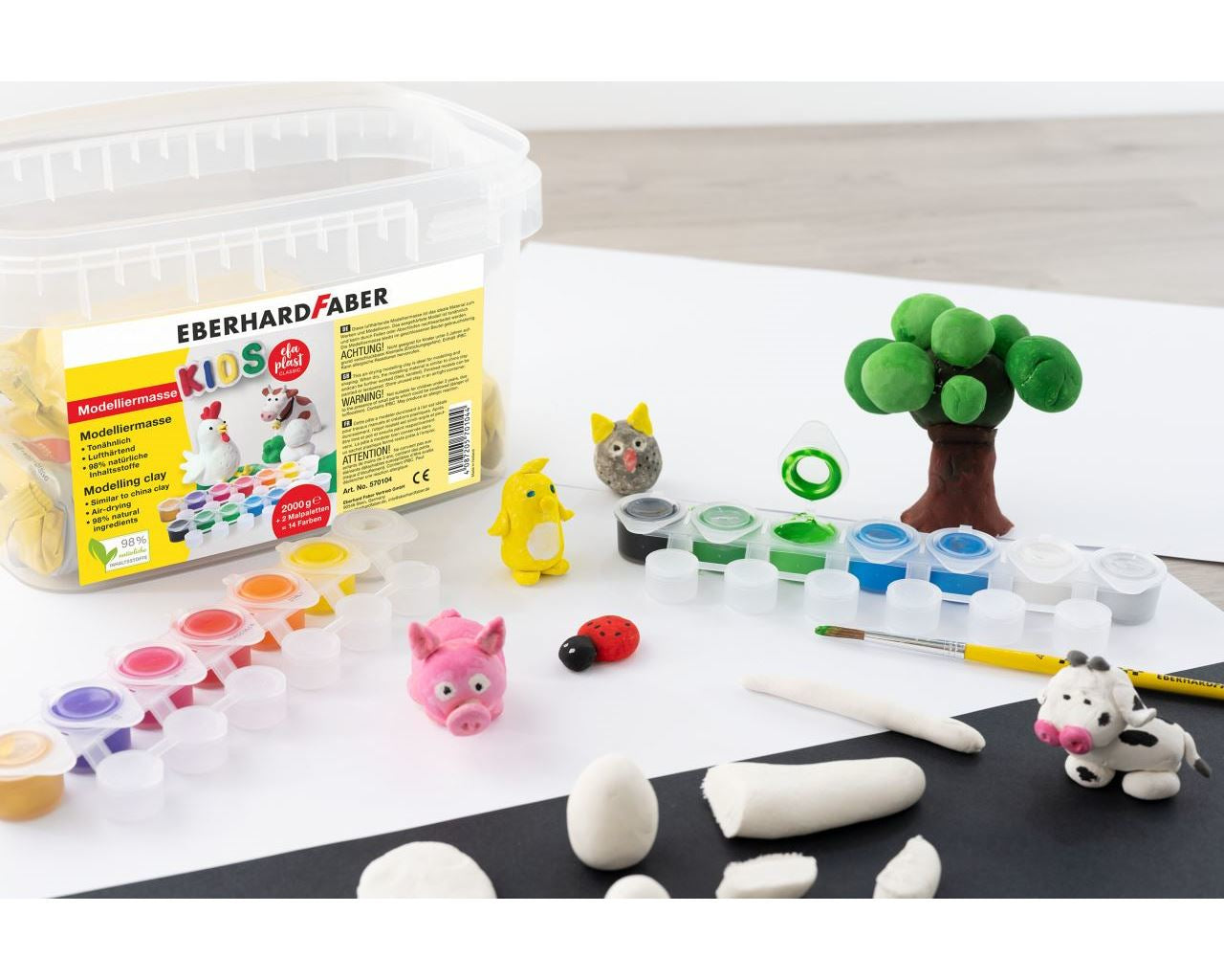 Eberhard Faber EFA Plast KIDS – Modelliermasse-Set – 2 kg, 14 Töpfchen Schulmalfarbe, Weiss