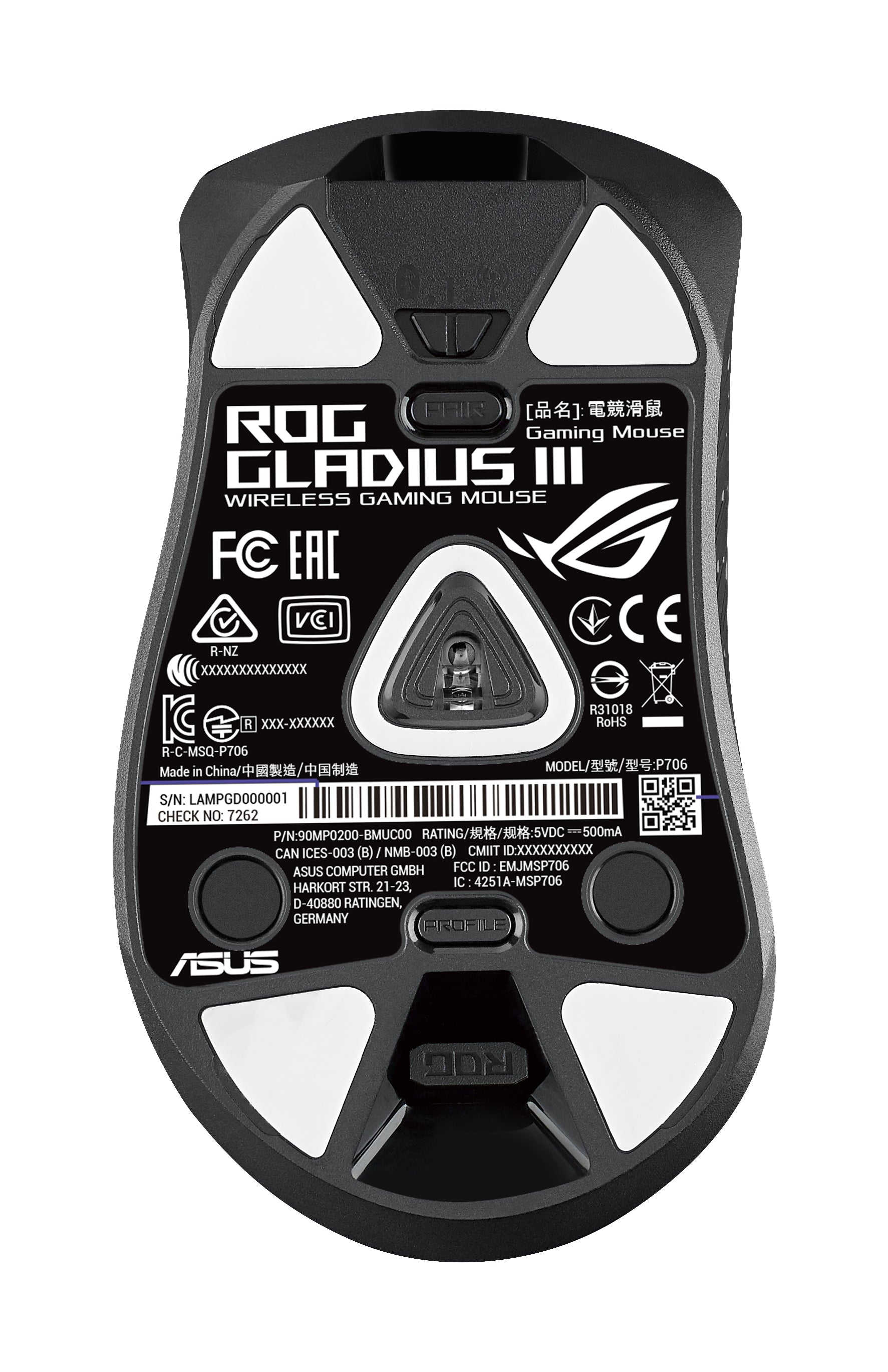 ASUS ROG Gladius III Gaming-Maus – kabelgebunden, 1'000 Hz, 9 Tasten, für Rechtshänder, Beleuchtung, schwarz