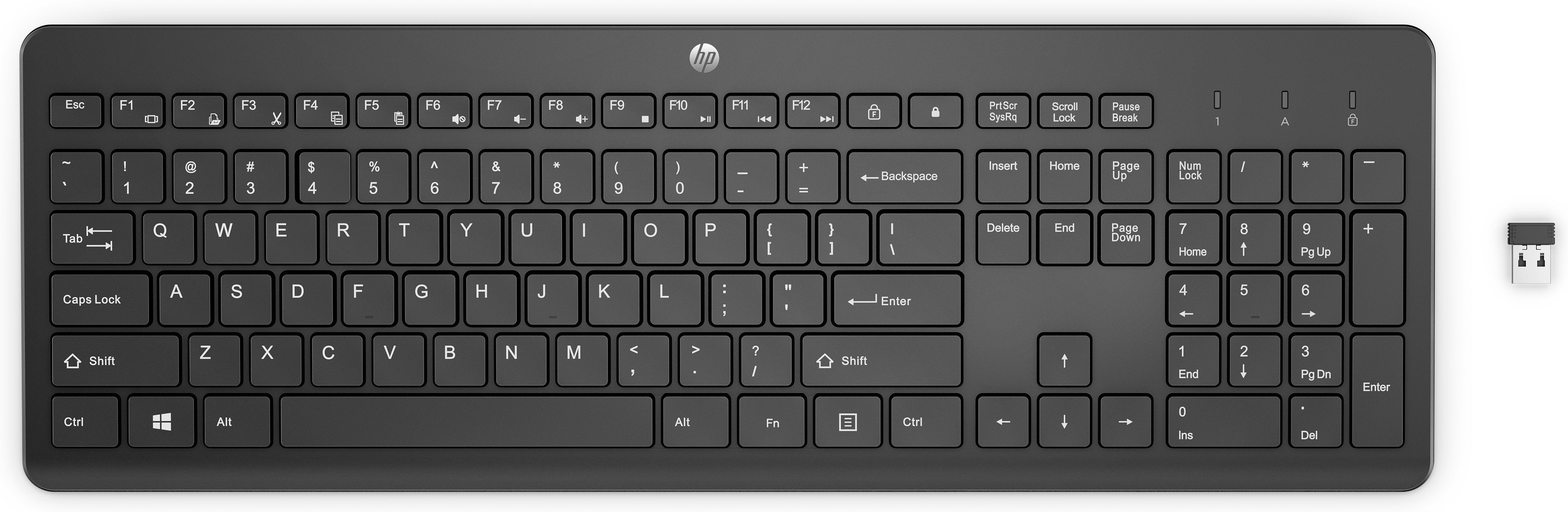 HP 230 Wireless – Tastatur – Membran – 2,4 GHz USB-A (Empfänger) – Schwarz