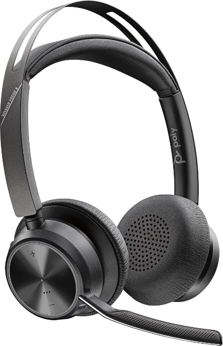 Poly Voyager Focus 2 UC Office-Headset – On-Ear, Stereo, Kabel + BT, ANC, UC-optimiert, Schwarz, BT 5.1