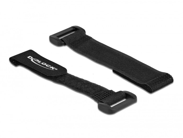 DeLOCK Klett-Kabelbinder 190 × 25 mm, Schwarz, 5 Stk.