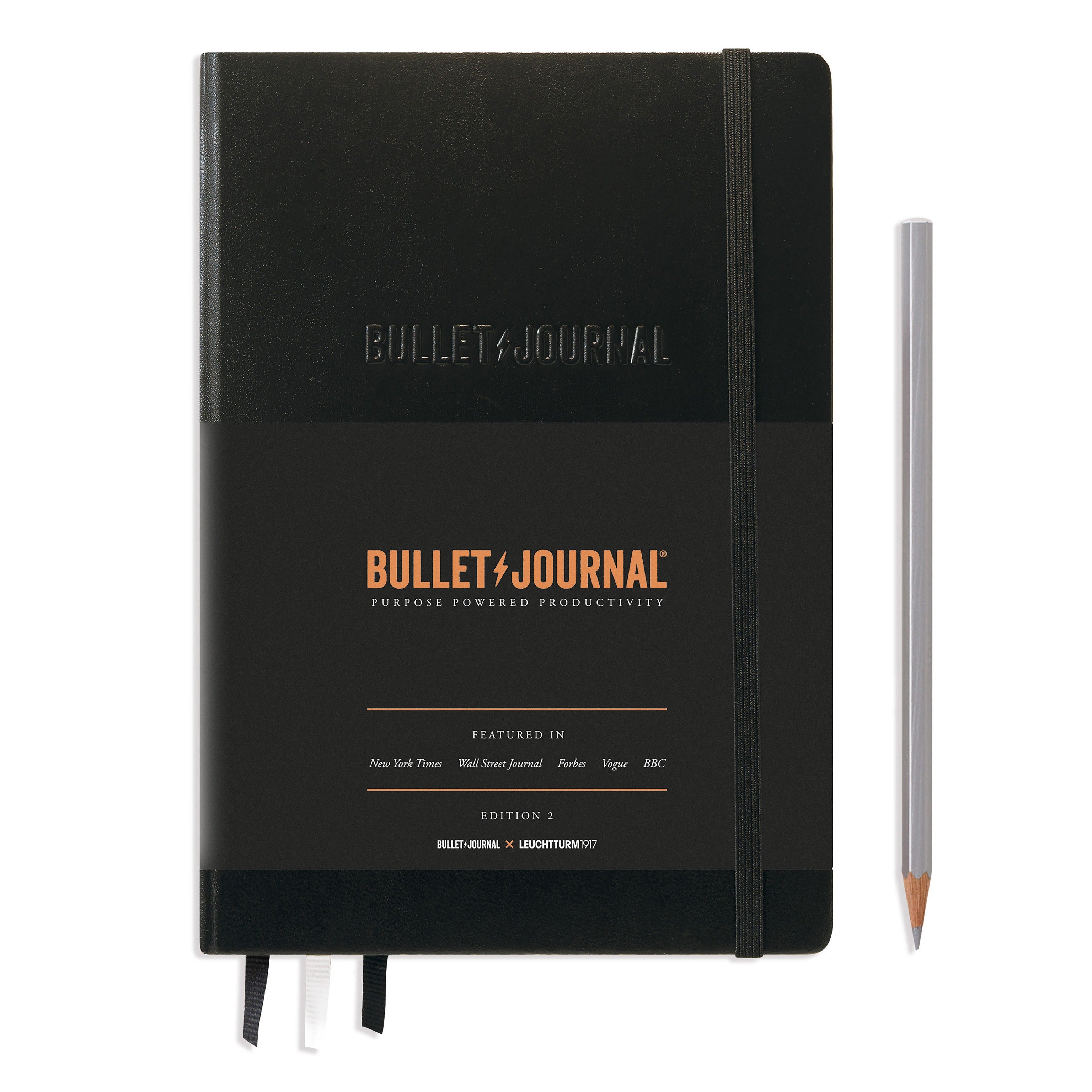Leuchtturm Bullet Journal – A5 – 206 Seiten – 120 g/m² – Hardcover, Gummiband, Einstecktasche, Schwarz