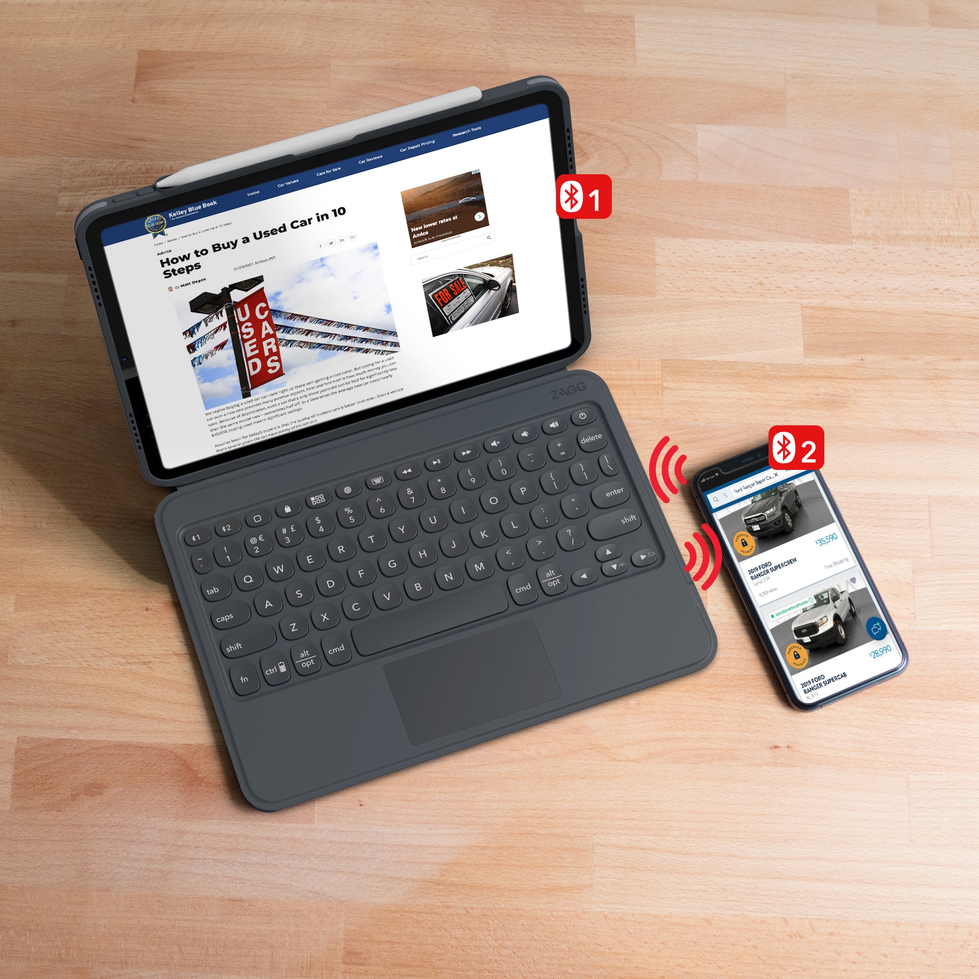ZAGG KBD Pro Keys – Tastatur, CH-Layout (DE-CH), mit Touchpad, Schwarz/Grau – für Apple iPad 10,2"