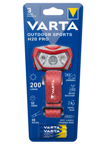 Varta Stirnlampe Outdoor Sports H20 Pro – 200 lm, 50 m, IPX4, Laufzeit 52 h – Grau