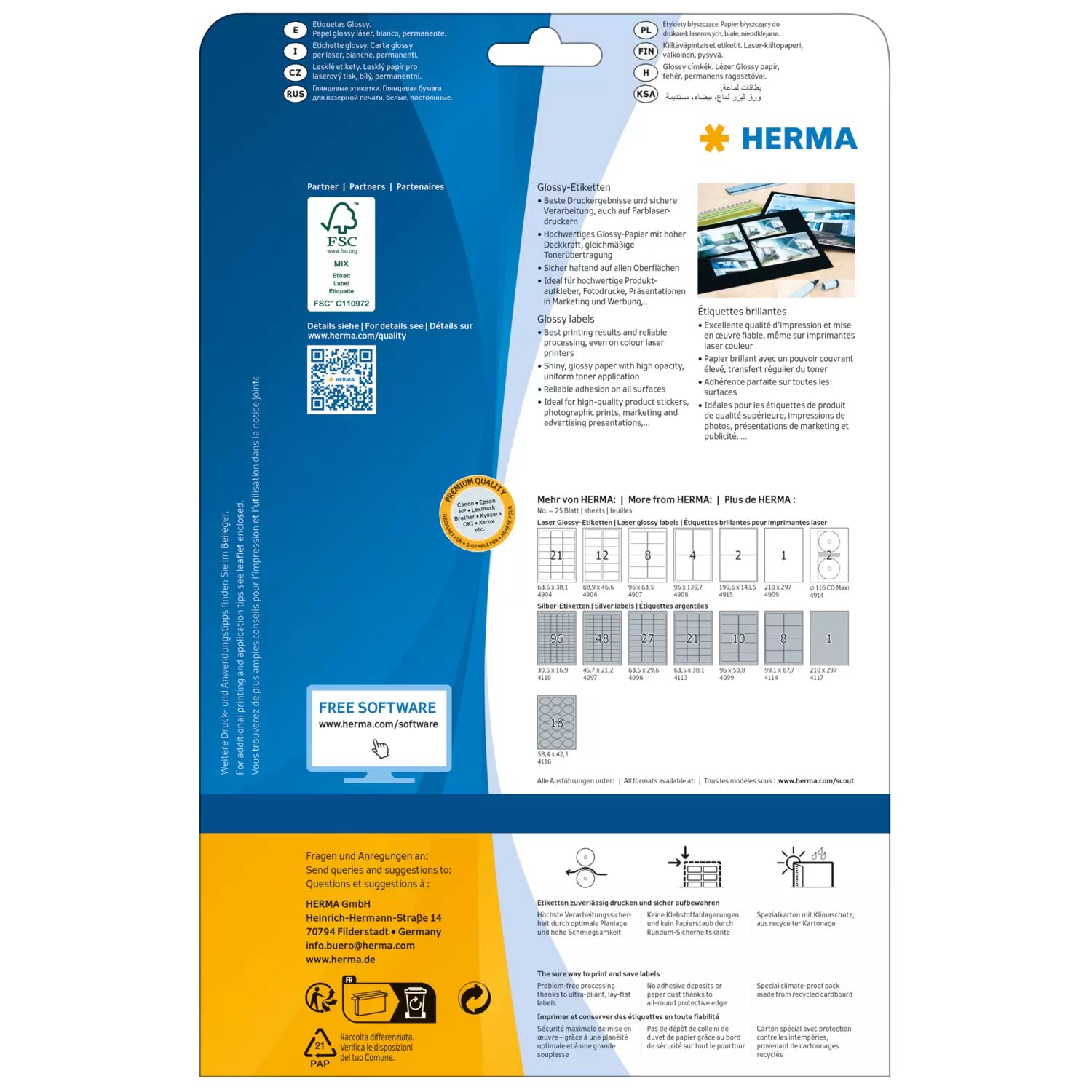 HERMA Druckeretiketten Special Glossy, 210 mm × 297 mm, weiss, Papier, permanent, 25 Blatt