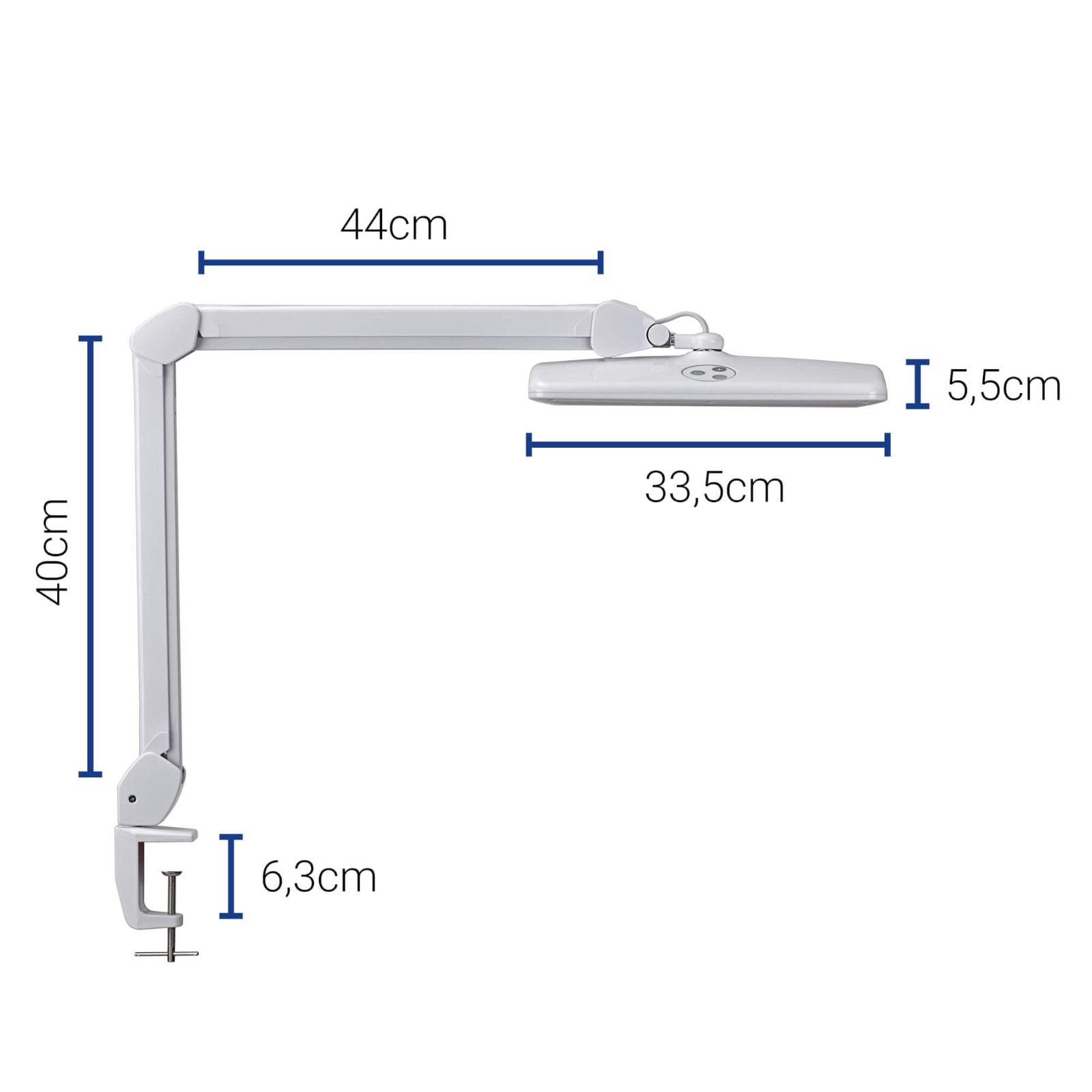 MAUL LED Tischleuchte intro – Klemmfuss, dimmbar – 6500 K – 1'449 lm 11 W – Weiss