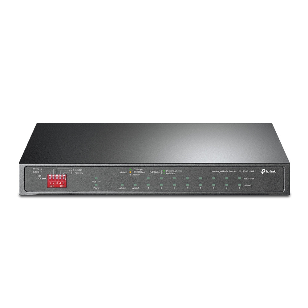 TP-Link TL-SG1210MP – Unmanaged Switch – 9× 1G, 1× Combo-SFP, PoE+, PoE-Budget 123 W, Desktop