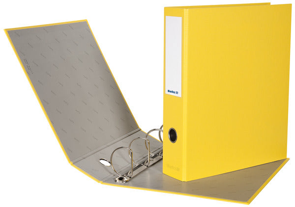 Biella Zeigebuch – A4 Hochformat – 4-Ring Bügelmechanik, Ø 50 mm, Rücken 70 mm – Gelb, Karton, mit Griffloch, FSC