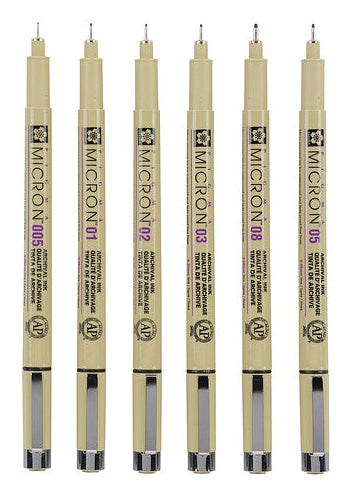 Sakura Pigma Micron Fineliner – 6er-Set – Schwarz – Wasserfest