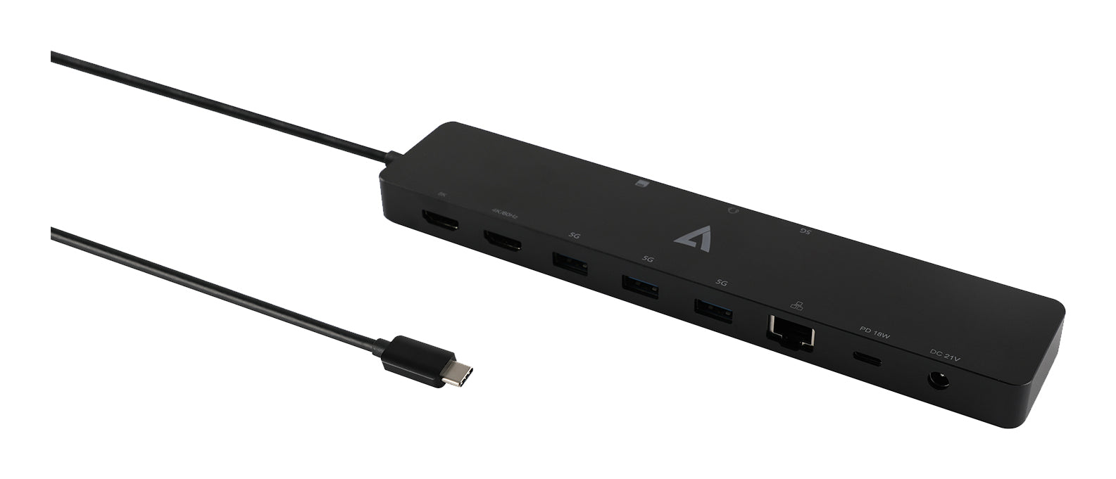 V7 UCPT2D Dockingstation – USB-C, 2× HDMI, 3× USB-A, 2× USB-C, 18 W PD, GbE, SD/microSD, für Windows/Mac