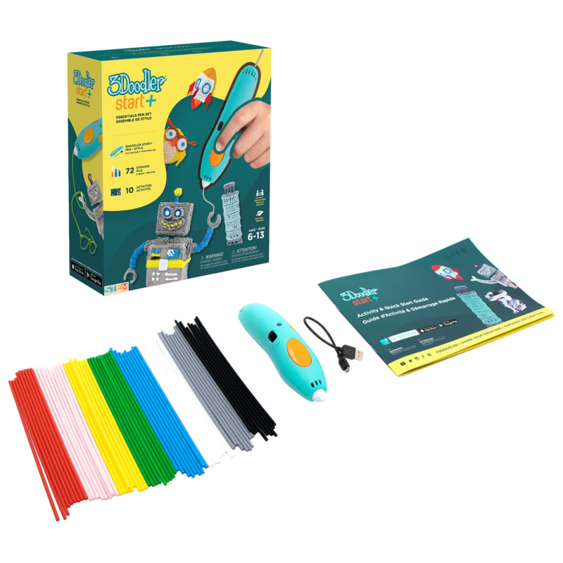 3Doodler Start+ – 3D-Stift – Düsenbreite 0,77 mm, kompostierbarer Kunststoff, türkis, gelb, Set