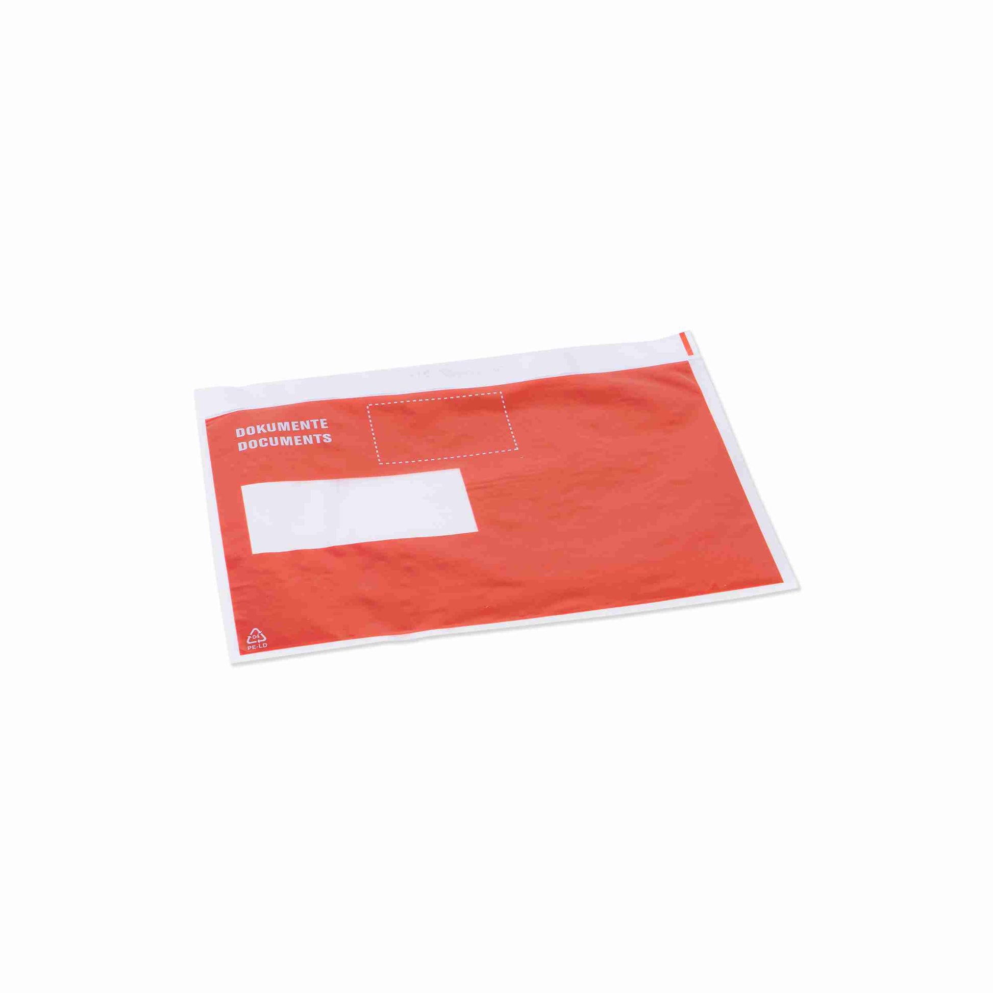 Seitenfaltentasche C5, Fenster links, rot, Plastik – Model – 1 Palette (72'000 Stk.)