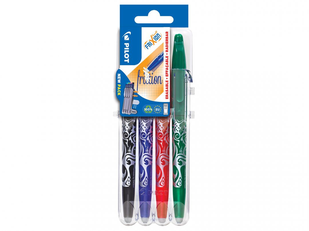 Pilot FriXion Ball Set2Go – Radierbarer Tintenroller mit Kappe, 0,7 mm, Schwarz/Blau/Rot u. a., 4er Etui