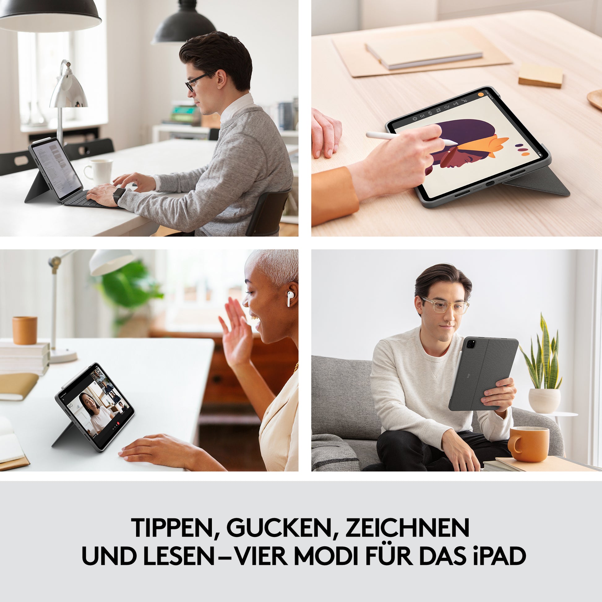 Logitech Combo Touch – Tastatur, FR-Layout (FR), mit Touchpad, Grau – für iPad Pro 11"
